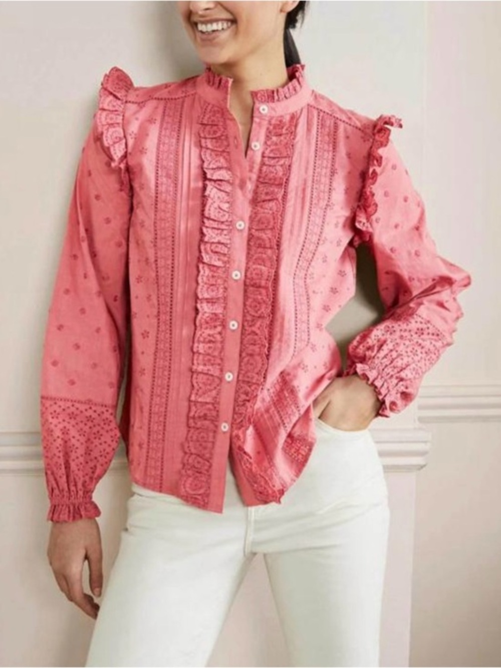 BNWT Boden Iris Broderie Shirt Dusty Red size 12P STUNNING